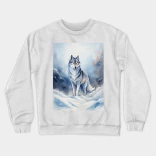 Funny White Wolf Hunting Fantasy Ground, Winter Mountain Icy Moon, Snowy White Forest, Biker gifts Crewneck Sweatshirt